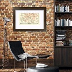 «Карта мира с полушариями 1» в интерьере кабинета в стиле лофт с кирпичными стенами