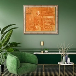 «Self Portrait 16» в интерьере гостиной в зеленых тонах
