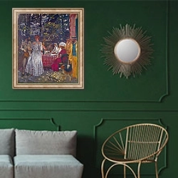 «Терраса в Вазоу, ланч» в интерьере классической гостиной с зеленой стеной над диваном