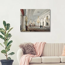 «The Great Hall, Winter Palace, St. Petersburg, 1837» в интерьере современной светлой гостиной над диваном