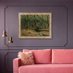 «Trees» в интерьере гостиной с розовым диваном