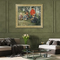 «Виртуоз. 1891» в интерьере гостиной в оливковых тонах