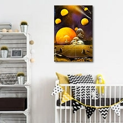 «Планеты 2» в интерьере детской комнаты для мальчика с желтыми деталями