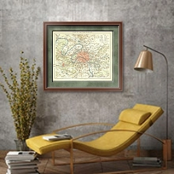 «Карта Парижа и окрестностей» в интерьере в стиле лофт с желтым креслом