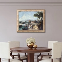 «Пейзаж с группой рыбачащих людей» в интерьере столовой в классическом стиле