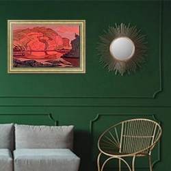 «Захороненные сокровища.» в интерьере классической гостиной с зеленой стеной над диваном