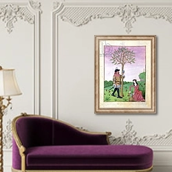 «Ms Fr. Fv VI #1 fol.131r Lavender, Hellebore, and a relative of the Cucumber family» в интерьере в классическом стиле над банкеткой
