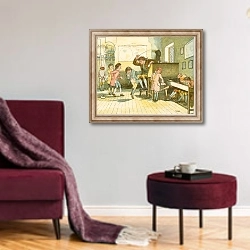 «The Deserted Village by Oliver Goldsmith 6» в интерьере гостиной в бордовых тонах
