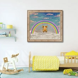 «Грустный слон на качелях под радугой» в интерьере детской комнаты для мальчика с игрушками