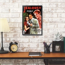 «Film Noir Poster - Jealousy» в интерьере кабинета в стиле лофт над столом