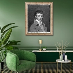 «Self Portrait 15» в интерьере гостиной в зеленых тонах