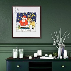«Love from Santa, 2005» в интерьере прихожей в зеленых тонах над комодом