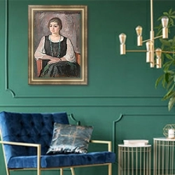 «Nono au collier vert» в интерьере спальни с акцентной стеной