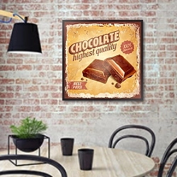 «Шоколад, ретро-плакат» в интерьере кухни в стиле лофт с кирпичной стеной