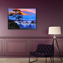 «Дерево на горе на фоне леса» в интерьере в классическом стиле в фиолетовых тонах