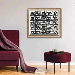 «Collection of animals» в интерьере гостиной в бордовых тонах