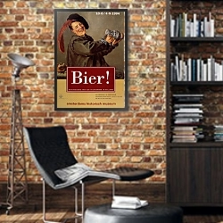 «Bier» в интерьере кабинета в стиле лофт с кирпичными стенами