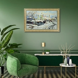 «Торжок» в интерьере гостиной в зеленых тонах