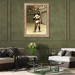 «Mirmillon - A Gallic Gladiator,» в интерьере гостиной в оливковых тонах
