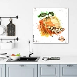 «Акварельный апельсиновый эскиз» в интерьере кухни над мойкой
