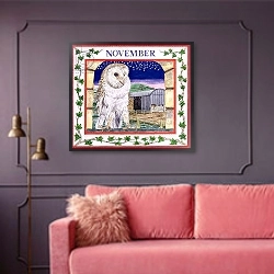 «November» в интерьере гостиной с розовым диваном