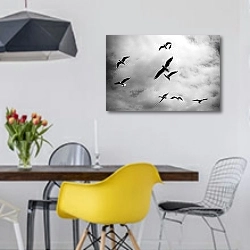«Птицы в небе» в интерьере столовой в скандинавском стиле с яркими деталями