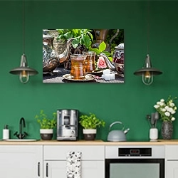 «Арабский мятный чай» в интерьере кухни с зелеными стенами
