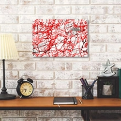 «Белый камень с красными прожилками» в интерьере кабинета в стиле лофт над столом