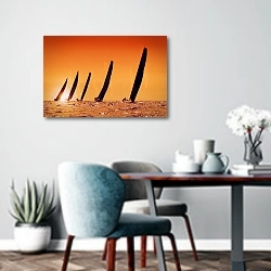 «Пять яхт в закатном солнце» в интерьере современной кухни над обеденным столом