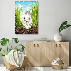 «Кролик в зеленой траве 2» в интерьере современной комнаты над комодом