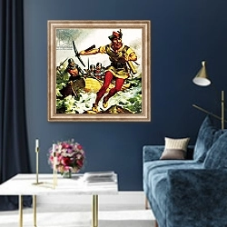 «William Tell, the Swiss patriot, jumping from a boat on Lake Lucerne» в интерьере в классическом стиле в синих тонах