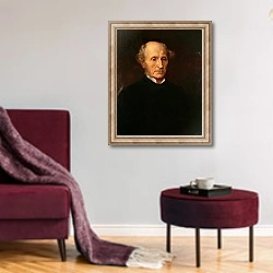 «John Stuart Mill, 1873» в интерьере гостиной в бордовых тонах
