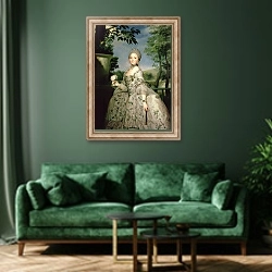 «Portrait of Marie-Louise of Bourbon» в интерьере зеленой гостиной над диваном