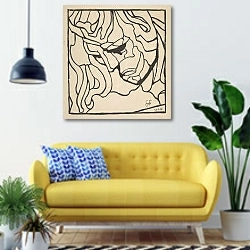 «Głowa Apollina» в интерьере современной гостиной с желтым диваном