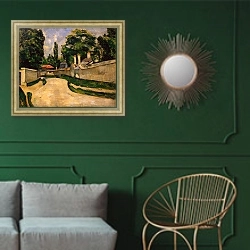 «Houses Along a Road, c.1881» в интерьере классической гостиной с зеленой стеной над диваном