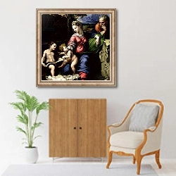 «The Holy Family of the Oak Tree, c.1518 2» в интерьере в классическом стиле над комодом