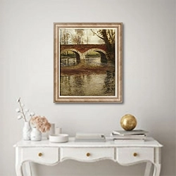 «A River Landscape with a Bridge» в интерьере в классическом стиле над столом