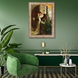 «Romeo and Juliet, 1884» в интерьере гостиной в зеленых тонах