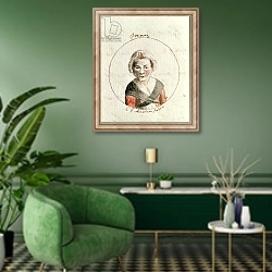 «Mary Tudor, c.1790» в интерьере гостиной в зеленых тонах