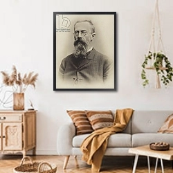 «Portrait of Nikolai Rimsky-Korsakov» в интерьере гостиной в стиле ретро над диваном