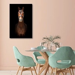 «Конь.Фас на черном» в интерьере современной столовой в пастельных тонах