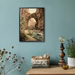 «Алжир. Река в ущелье» в интерьере в стиле ретро с бирюзовыми стенами