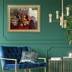 «Натюрморт с суповой чашей» в интерьере в классическом стиле с зеленой стеной