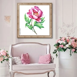 «Цветущий розовый пион» в интерьере гостиной в стиле прованс над диваном