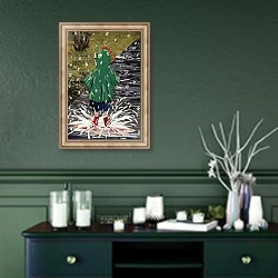«Monster Splash» в интерьере прихожей в зеленых тонах над комодом