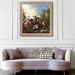 «Охота на кабана 2» в интерьере гостиной в классическом стиле над диваном
