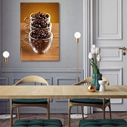 «Три чашки с кофейными зёрнами» в интерьере классической кухни у двери