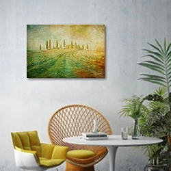 «Тоскана. Состаренное фото 2» в интерьере современной гостиной с желтым креслом
