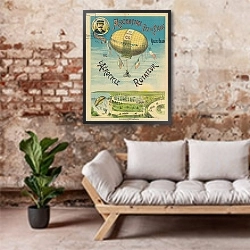 «'L'Aerocycle Rotateur', advertising poster for the hot-air balloon bicycle, c.1890» в интерьере гостиной в стиле лофт над диваном