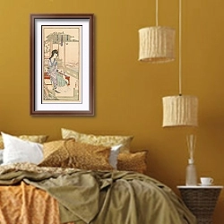 «Shūbi gakan, Pl.21» в интерьере спальни  в этническом стиле в желтых тонах